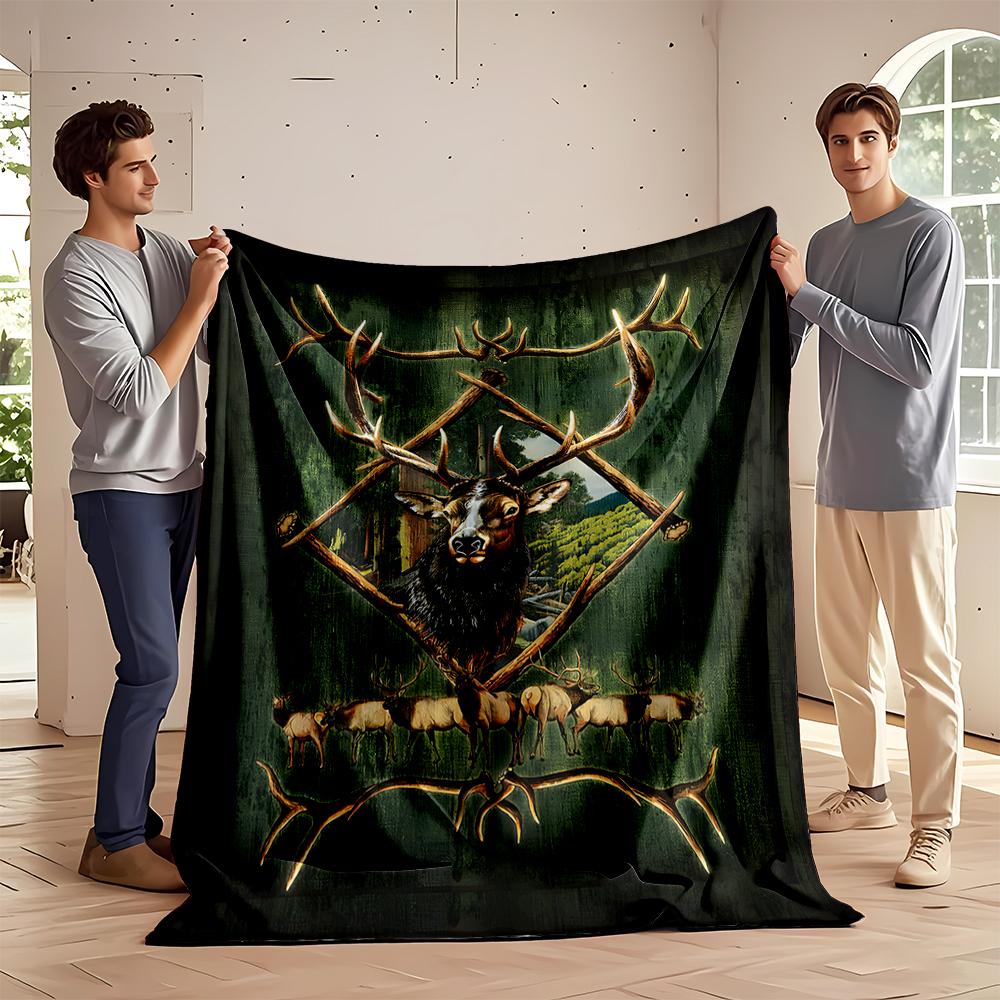 Elk and Antlers Forest Design Blanket Flannel blanket for bedroom, living room, sofa, and nap sofas