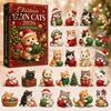Decorative Christmas Accents Cat Advent Calendar, 24 Day Countdown with Cute Ornaments, Calendar 2D Acrylic Kitty Holiday Decorations, Gift for