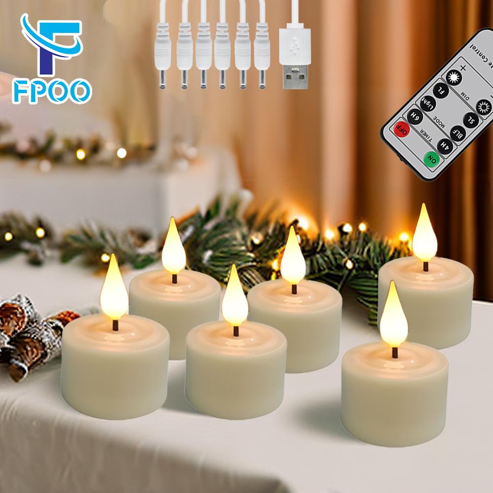 FPOO Светодиодные свечи USB-перезаряжаемые светодиодные чайные свечи Набор с мигающим без пламени с таймером Пульт дистанционного управления Свечи для украшения дома на день рождения