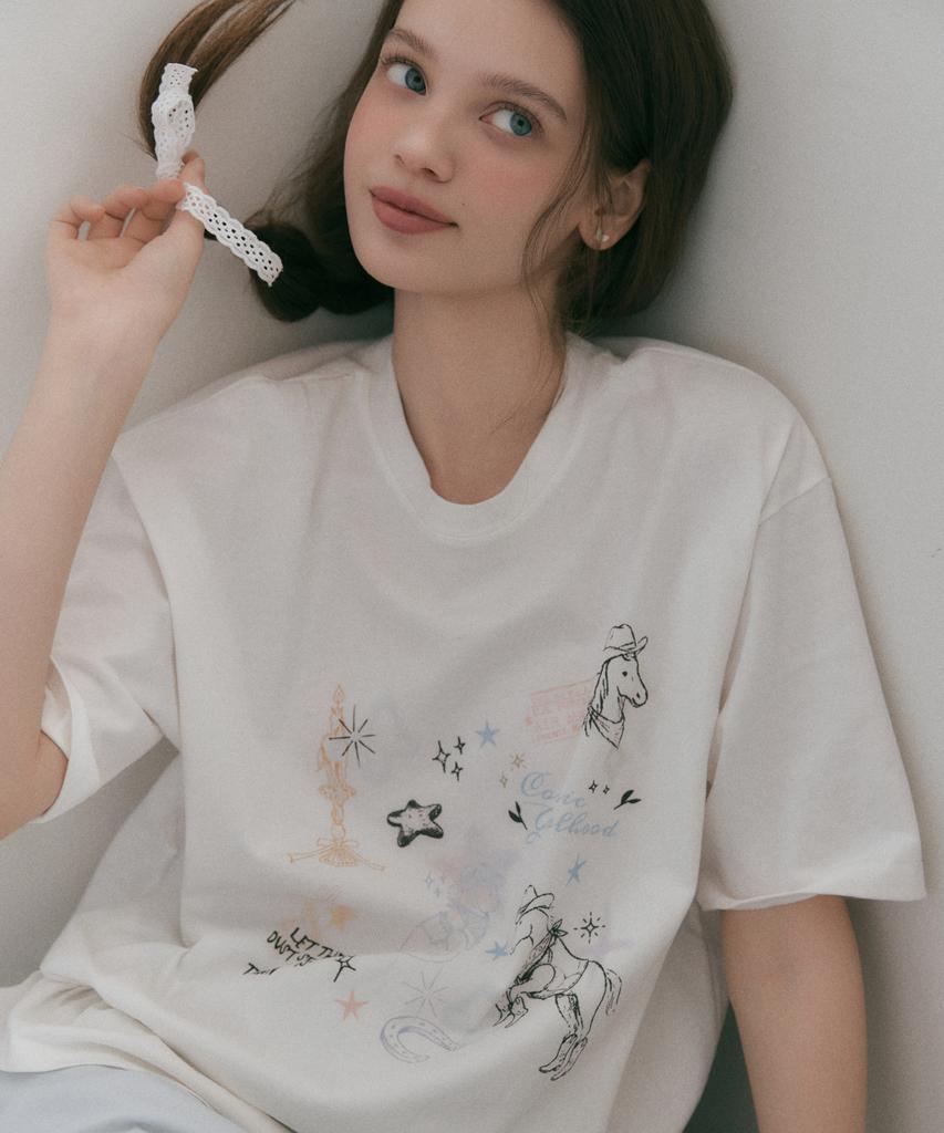 ROEM [Roem X Eunchae] Loose Fit Drawing T-Shirt Rmhwg26Yt1