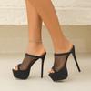 Summer New Women's Shoes 2024 Fashion Open Toe Mesh Women's Slippers Solid Color Sexy Women's Stiletto High Heel Slippers