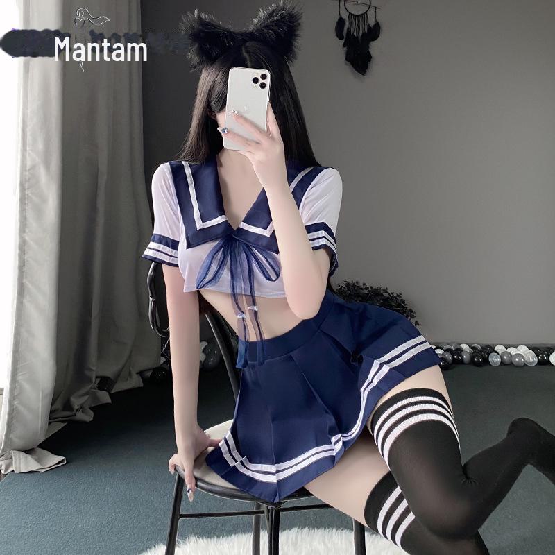 Manyan Сексуальный JK Униформа Костюм: Юбка-плиссе с короткими рукавами и разрезом, с бантом