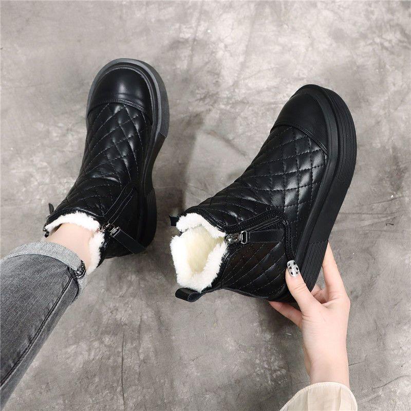 Fashion Women's Shoes Silver Shoe Flat Footwear Elastic Snow Boots Woman Low Ankle Booties Green Winter 2024 Waterproof Boot Warm Trendy