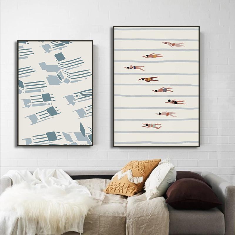 Парусник Бассейн Океан Цветочный Минималистичный Настенный Арт Холст Живопись Постеры и Принты Настенные Картины для Декора Гостиной