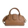 Womens Woven Cloud-Shape Shoulder Bag With Magnet Genuine Leather Boston Style Handbag Medium Size