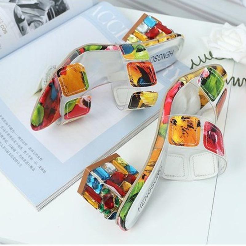 Мода Мода Женская обувь Лето Новые стили Толстые каблуки Высокие каблуки Противоскользящие Удобные тапочки Простые Легкие женские сандалии