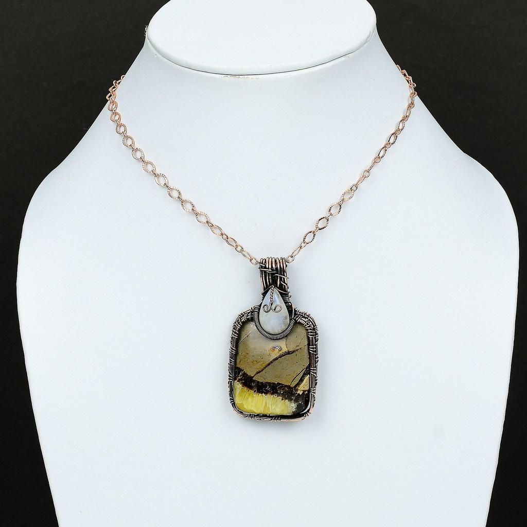 Septarian Pendant Rainbow Moonstone Pendant Copper Wire Wrapped Jewelry Handmade Gemstone Pendant Copper Designer Pendant Wire Wrap Jewelry