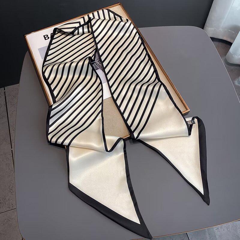 Silk Scarf: Long, Narrow, High-End Print for Spring and Summer - Versatile As Shirt Ribbon, Belt, or Hair Tie.