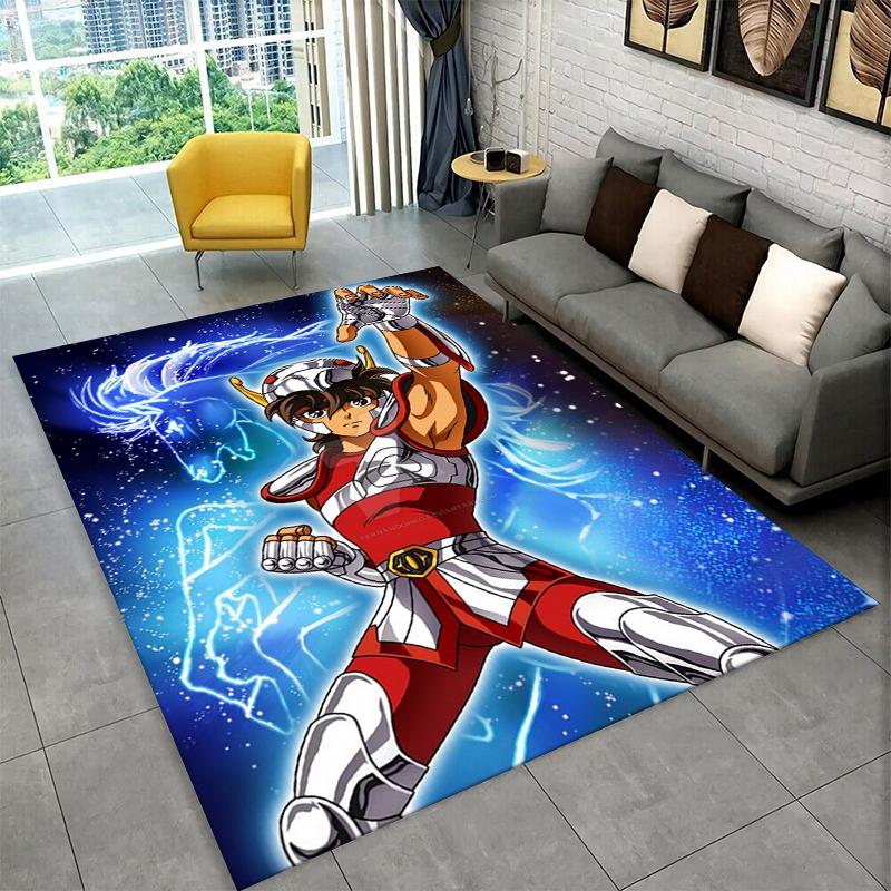 Retro Saint Seiya Anime Cartoon Carpet Rug for Playroom Bedroom Living Room Sofa Home Decor,kid Area Rug Non-slip Floor Mat