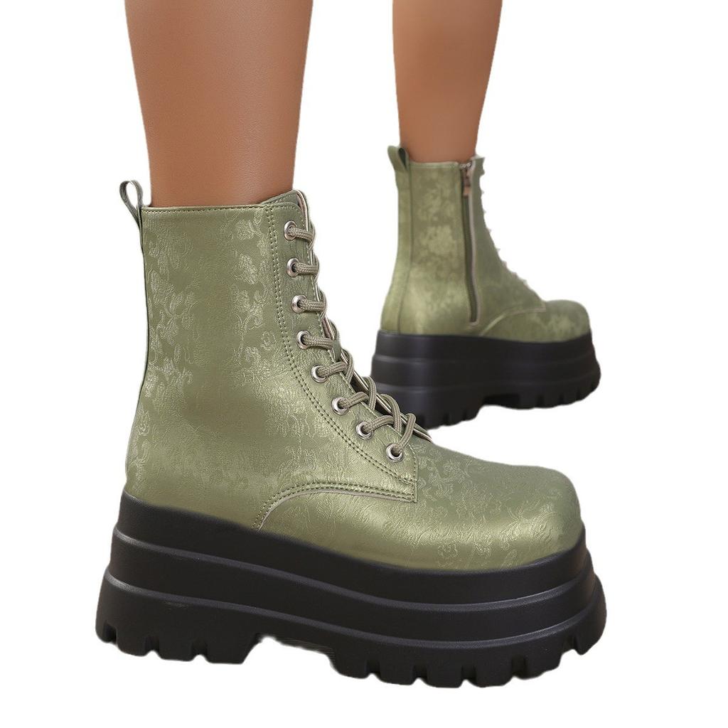 Large Size Printed Muffin Bottom Martin Boots Autumn and Winter Thick Bottom Cross Strap Short Women's Boots