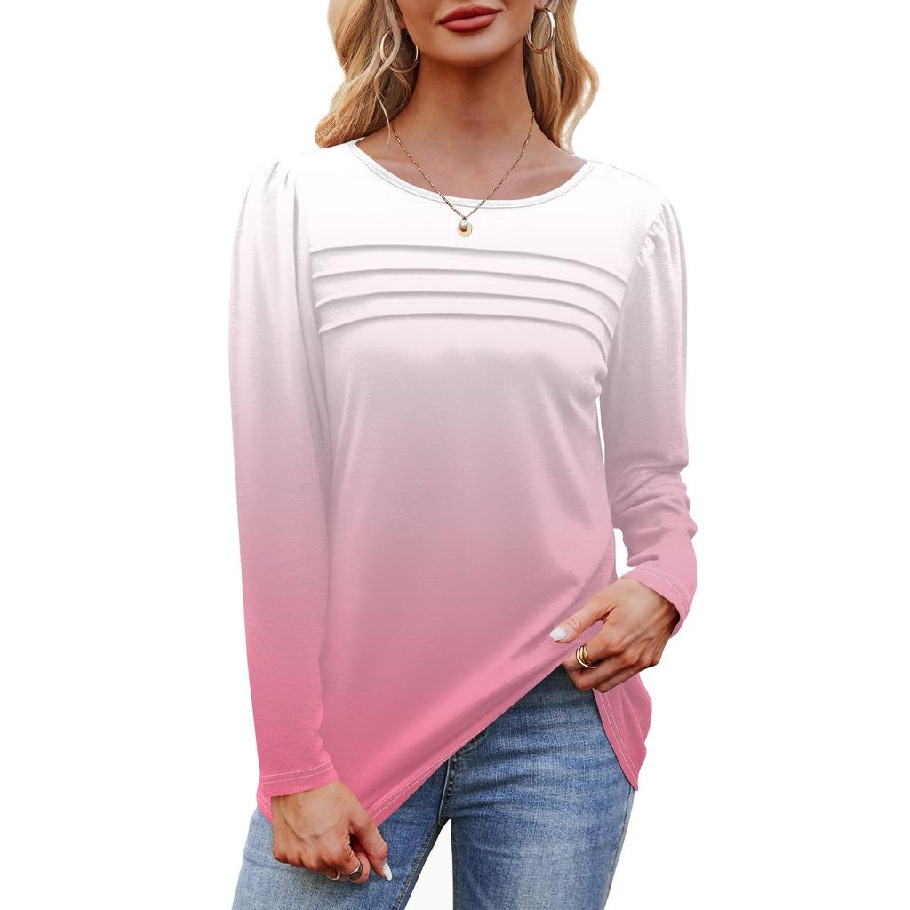 Женский свободный повседневный топ с круглым вырезом и длинными рукавами, модный топ