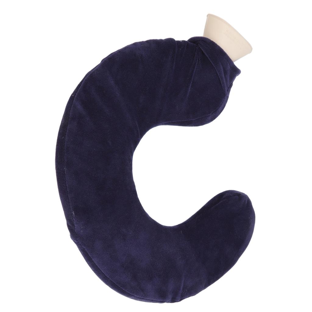 U Shaped Hot Water Bottle Warm Neck Soft Rubber Hot Water Bag with Detachable Cloth Cover Navy Blue