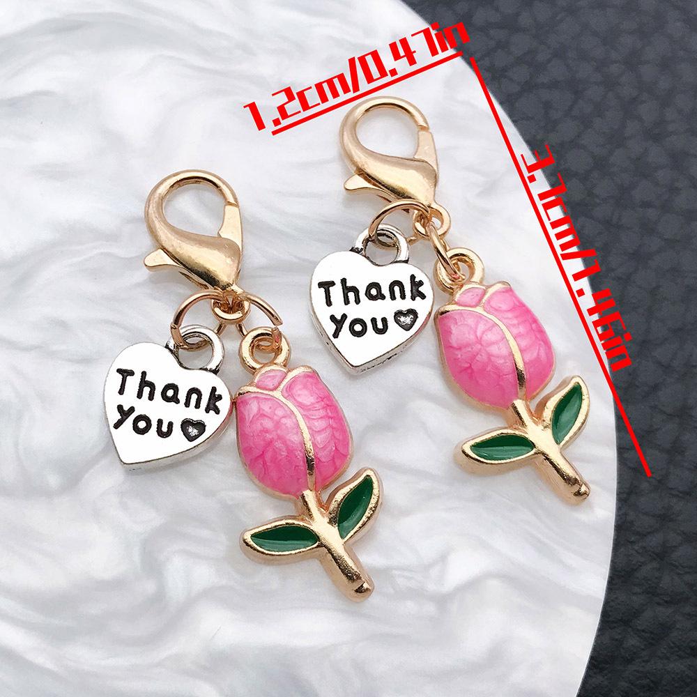 Красный кулон-сердце с тюльпаном и застежкой-карабином - Креативное украшение для сумки, подарок