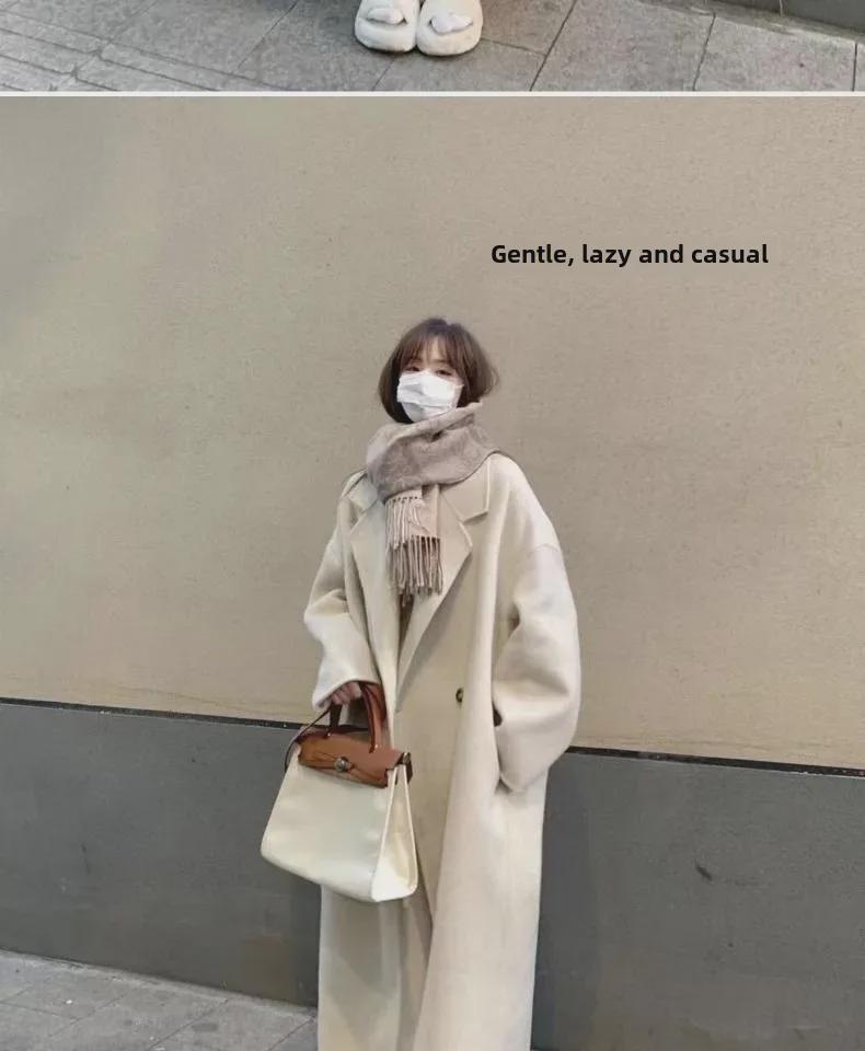 Женское шерстяное пальто средней длины осень/зима 2023 года, стиль Хепберн, свободный крой, корейская мода.