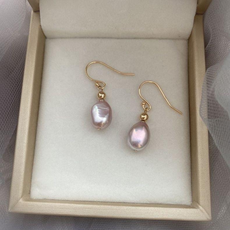 Натуральный барочный специальной формы лавандовый романтичный лавандовый жемчуг серьги личность темперамент французская элегантность серьги-пусеты женщины