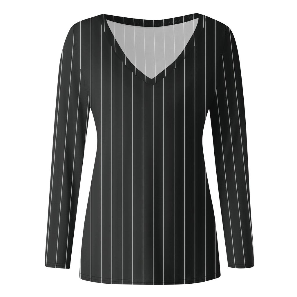 Women's Casual Long Sleeved V Neck Printed T-shirt Top Pullover