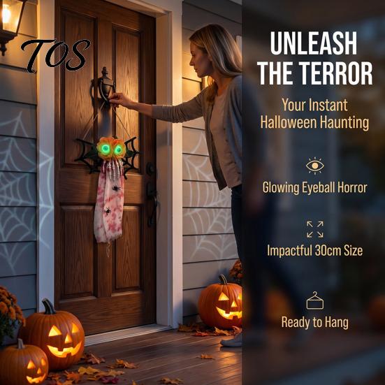 Holiday Yard Wall Hanging Halloween Decoration, Spooky Wooden Spider Web Skeleton Hand Large Plush Prop Ornament with Blood Gauze for Indoor