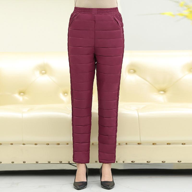 Теплые зимние утепленные брюки для мам среднего и старшего возраста L ~ 5XL, пуховые брюки, женские теплые брюки большого размера с высокой талией