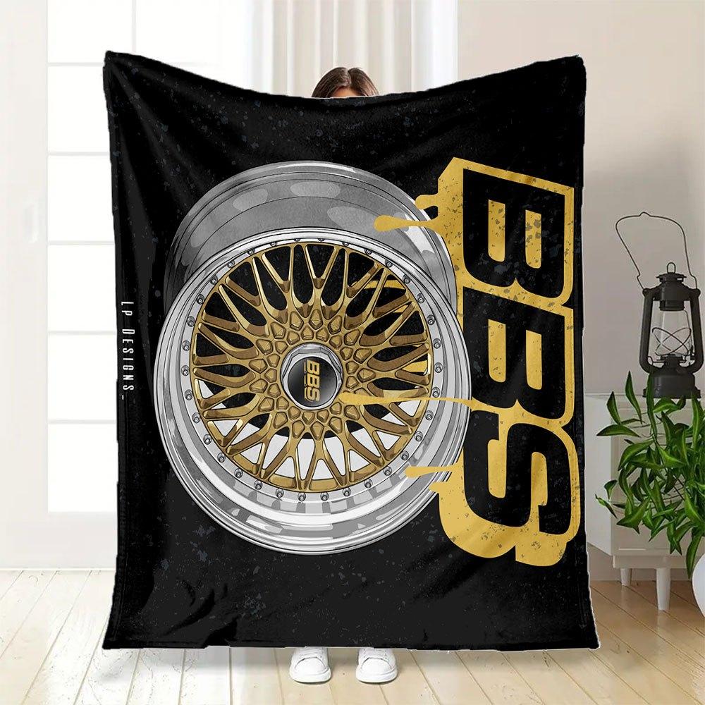 "Gold BBS Wheel with Crown Logo LP Designs"Blanket Flannel Throw Blanket for Sofa, Bed, Travel, Camping, Office, Couch, Chair, And Bed Gift