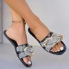 Летние и осенние модные новые однотонные пикантные удобные повседневные сандалии с круглым носком на плоской подошве и кристаллами, женские тапочки
