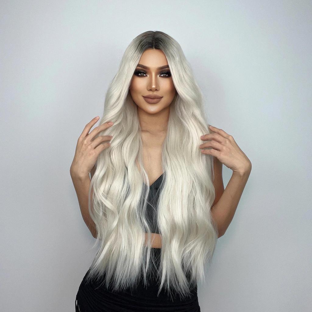 EASIHAIR Супер длинные волнистые синтетические парики с кружевной передней частью, платиновый блонд, омбре, натуральный парик с кружевной передней частью для женщин, термостойкий парик для косплея