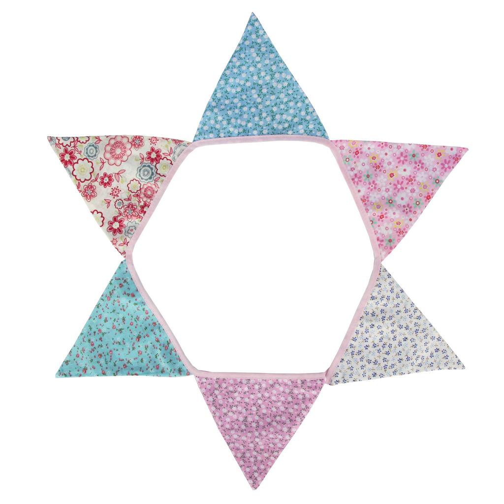 Pink Pastoral Floral Cotton Bunting: Children's Party or Wedding Decoration Hanging Flag