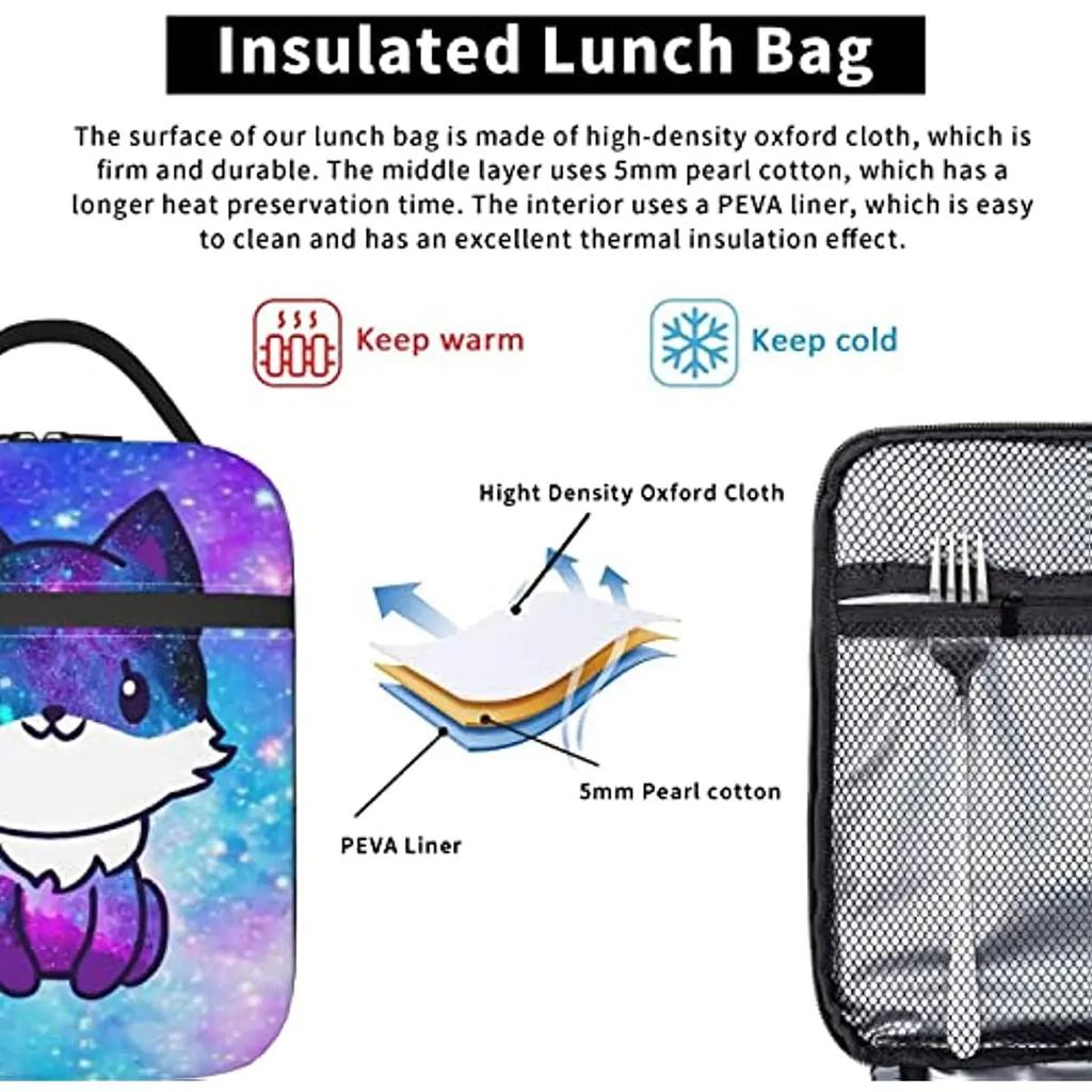 Изолированная сумка-ланч-бокс Galaxy Fox, портативная сумка-ланч-бокс для женщин, мужчин и детей