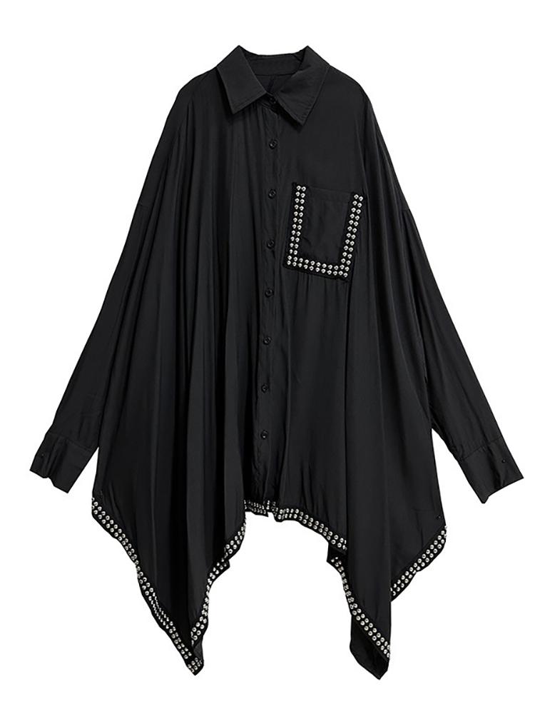 Xitao Asymmetrical Rivet Single Breasted Shirt Dresses LJ1017
