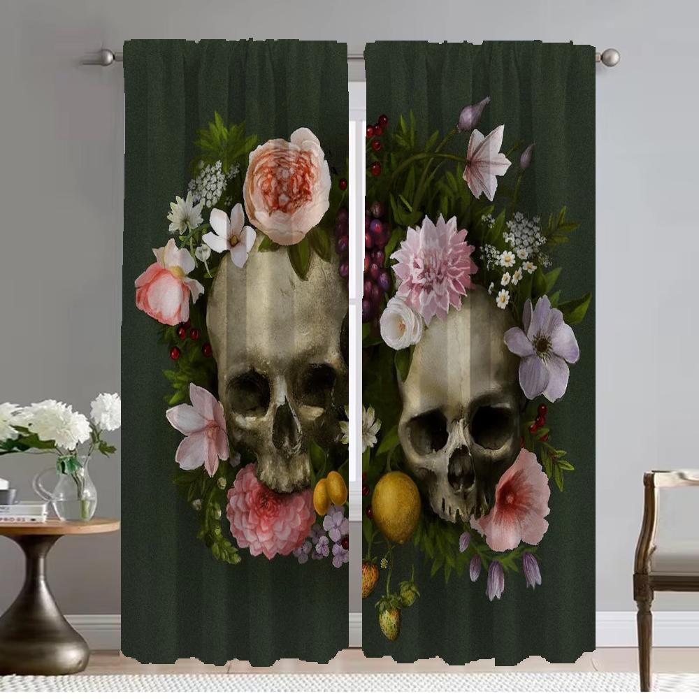 Curtains Child Room Flower Skull Curtains for Bedroom Halloween Decoration Window Curtain for Room 2 Panel Shades Partition Home