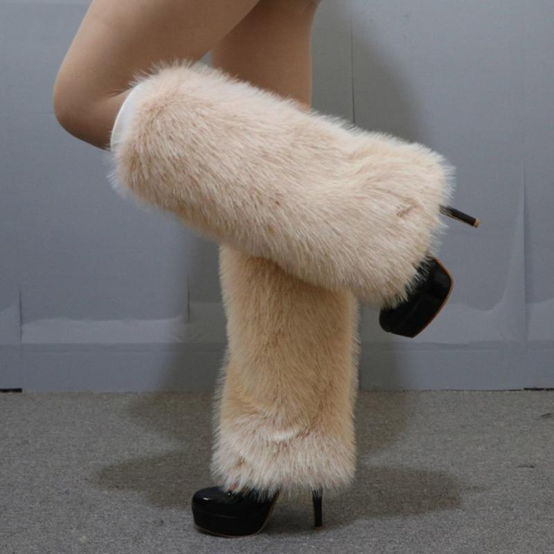 Plush Furry Leg Warmers for Women Cozy Winter Boot Toppers Cuffs Thermal Warm Fuzzy Foot Covers Footless Socks Gaiters