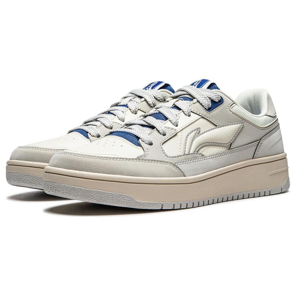 Li Ning Tian Ji Casual Versatile Thick Sole Height Increasing Non-Slip Wear-Resistant Low-Top Skate Shoes Men Sneakers Gray White AGCU095-4