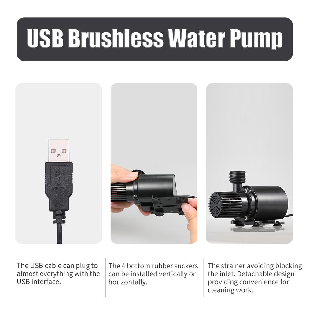 DECDEAL USB Brushless Water Pump with Strainer Ultra quiet DC12V Micro Brushless Water Oil Pump Waterproof Submersible