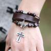 Модные украшения ручной работы, подвеска в виде двойного креста, браслеты из бисера и кожи, регулируемые, многослойные плетеные ARI