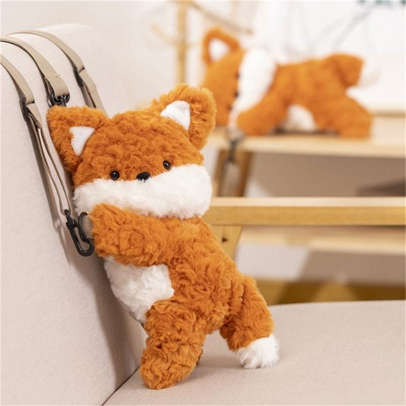 Плюшевая лиса Сумка через плечо Мягкая сумка через плечо Мультяшный рюкзак для девочек Милый животный Школьная сумка Кошелек для мелочи на зиму
