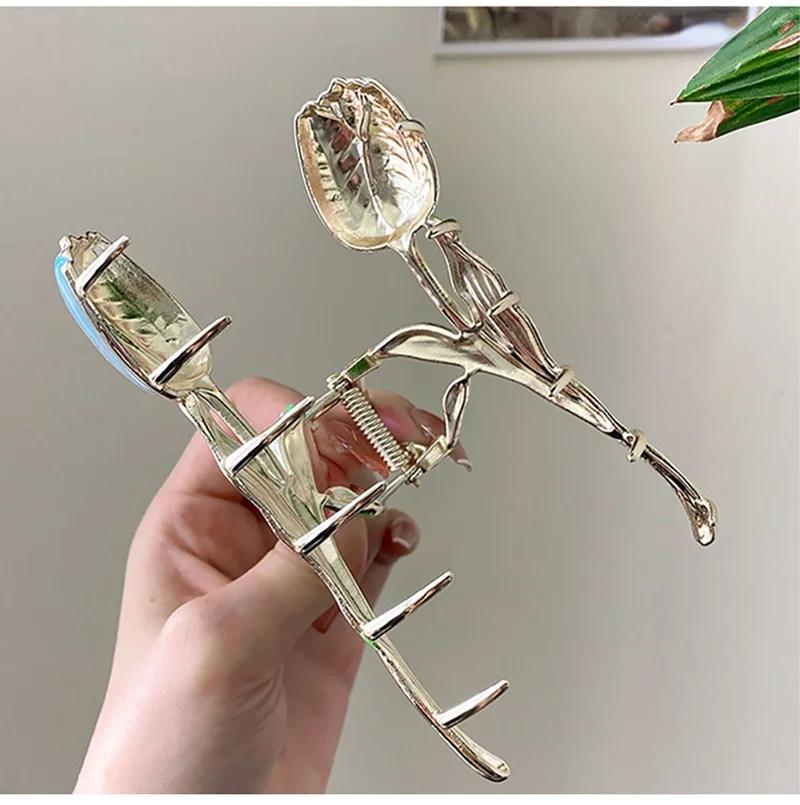 Metal Tulip Hair Claw Clip for Women Hair Accessories Flower Crab Clamp Hairpin Hair Crab Hairs Accessoriy Headwear Jewelry