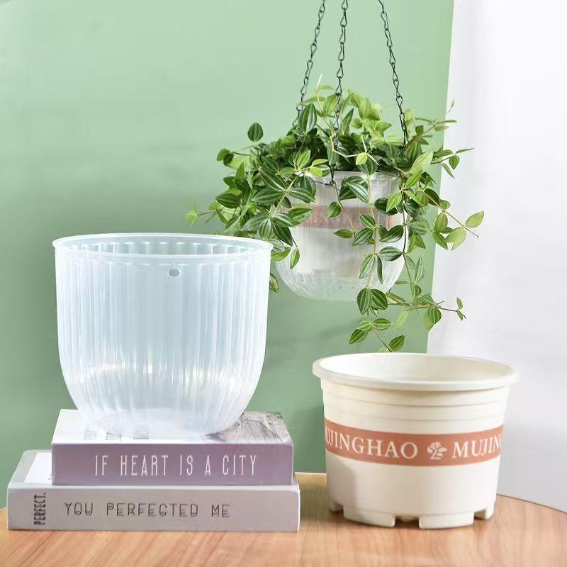 Transparent Hanging Basket Flower Pot For Lazy People Self-Priming Hydroponic Resin Large Diameter Fall-Resistant Shampoo