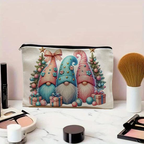 yangyizhi Christmas Theme Makeup Bag, with Black Zipper, Wear-Resistant Toiletry Durable Canvas Storage Pouch, for Stationery And Small Items