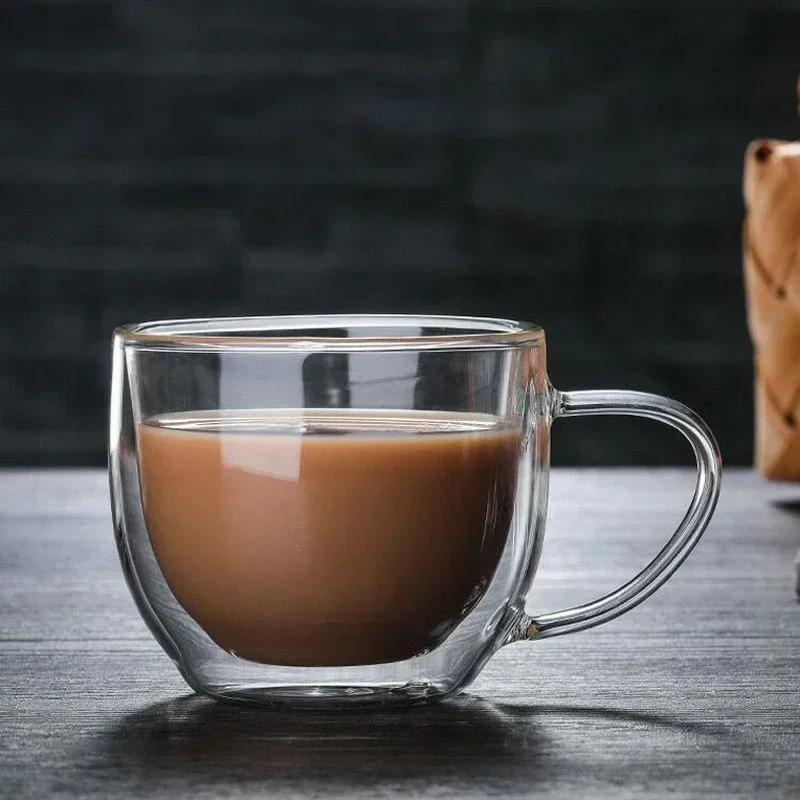 Кружка стеклянная с двойными стенками, прозрачная, для чая, кофе, молока, воды, из высокоборосиликатного стекла, чайная посуда, питьевая посуда, кухонные инструменты для офиса, подарки