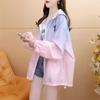 Women's Gradient Hooded Zipper Jacket Casual Loose Cute Pattern Jacket Light Casual Jacket