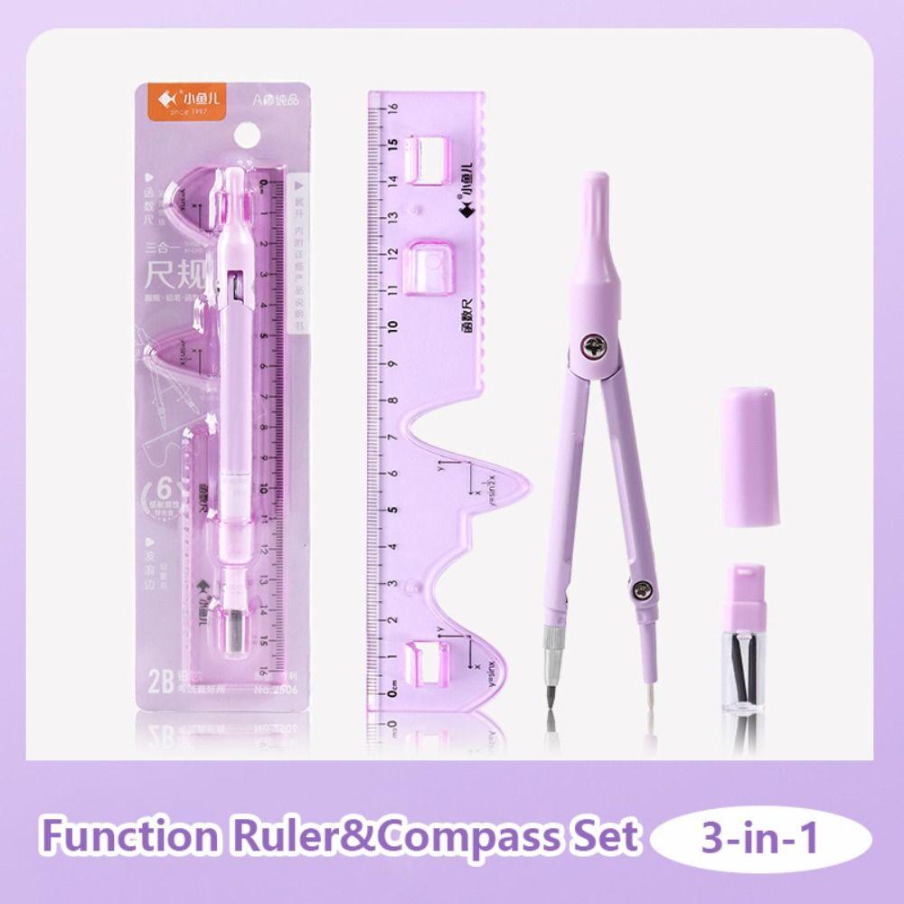 3-in-1 Compass Ruler Set Plastic Mechanical Pencil High Quality Drawing Tool  Students