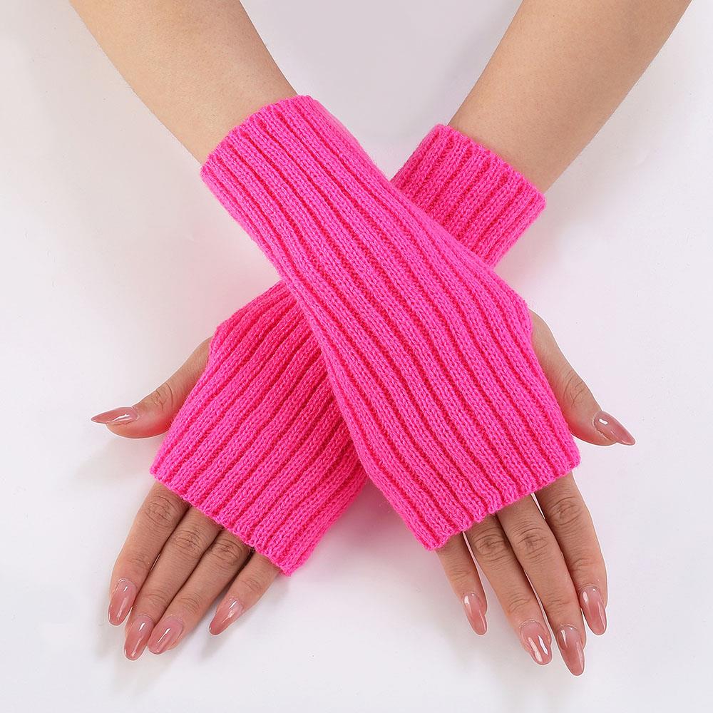 1 Pair Autumn Winter Short Arm Sleeves Half Finger Gloves For Women Solid Color Knitted Fingerless Gloves Hand Warmer Mittens