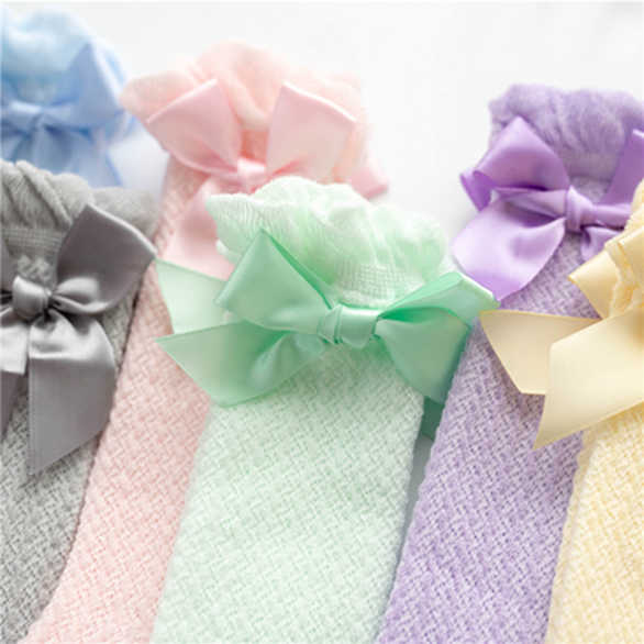 Детские носки, гольфы для девочек, хлопковые зимние теплые детские носки с мягким бантом