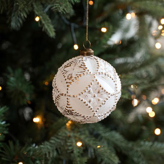 Christmas Ornaments White And Golden Vintage Ball Finial Christmas Tree Ornaments Shatterproof Plastic Farmhouse Hanging Decor