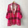 Autumn and Winter Swearer Shawl Dual Purpose Checkered Knitted Sleeve Coat for Women Thickened Tassel Bat Sleeve Cloak
