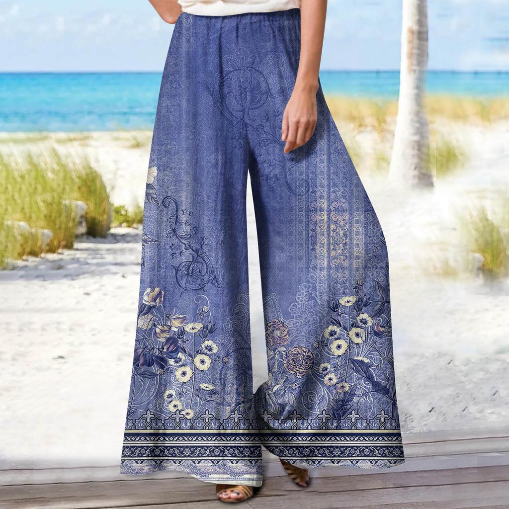 Женские летние свободные повседневные широкие брюки с эластичной резинкой на талии и брюками