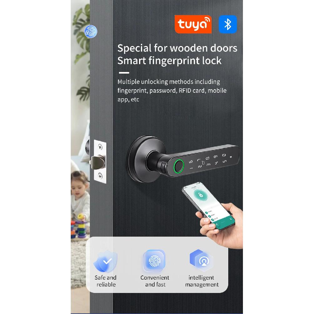 Q50 Bluetooth tuya Door Knobs Fingerprint Lock Handle Door Entrance Passage RFID CardLock With Key Password Lock IP65 waterproof