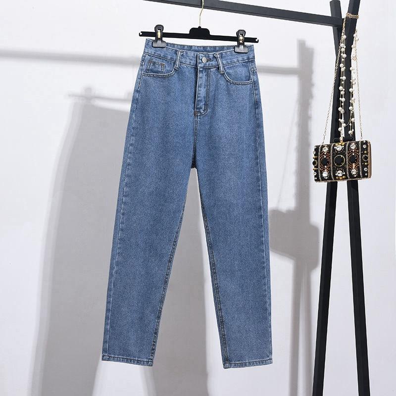 Spring Autumn Women High Waist Slim Casual Plus Size Denim Jeans Ladies Straight Harem Pants Cropped Trousers
