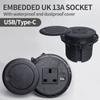 Скрытая розетка для офисного стола Многофункциональная розетка UK с USB Type-C, утопленная круглая розетка для рабочего стола