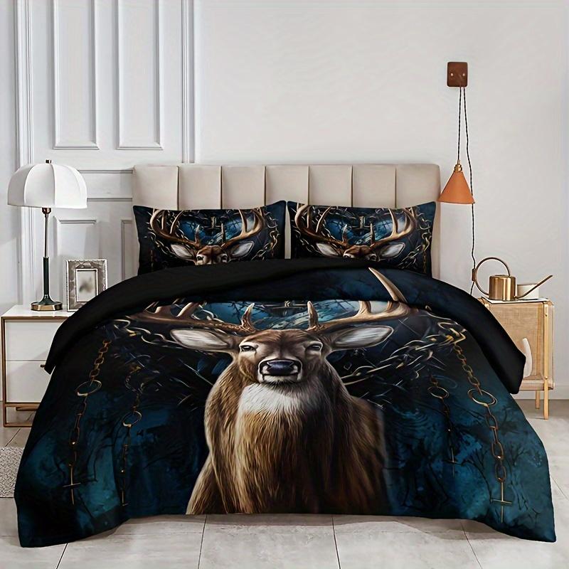 3pcs Duvet Cover Set Fashion Vintage Elk Print Bedding Set, Soft Comfortable Duvet Cover, For Bedroom, Guest Room