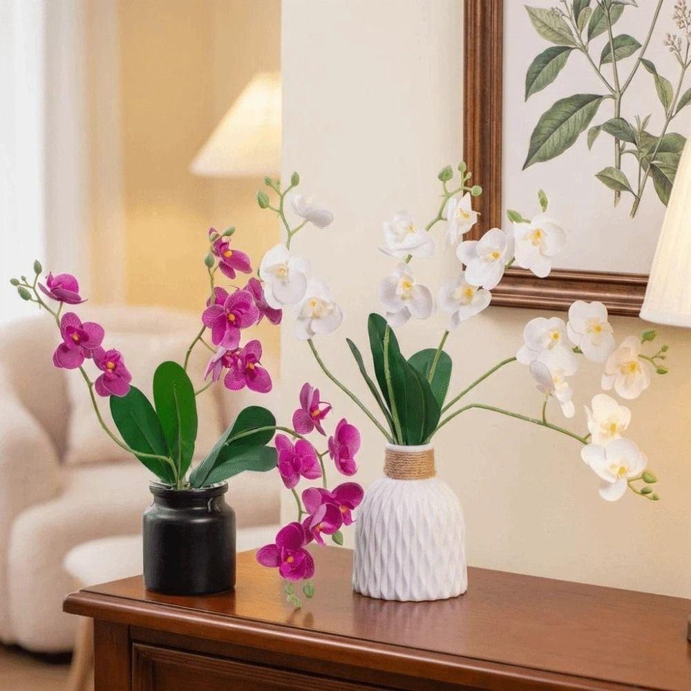 Realistic Simulation Orchid Flowers 5 Heads Fake Flower Artificial Orchid Outdoor Garden Decor